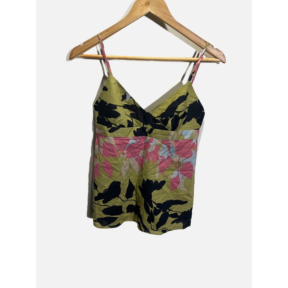BCBGMaxAzria Olive Green Floral Print Camisole with Pink Accents